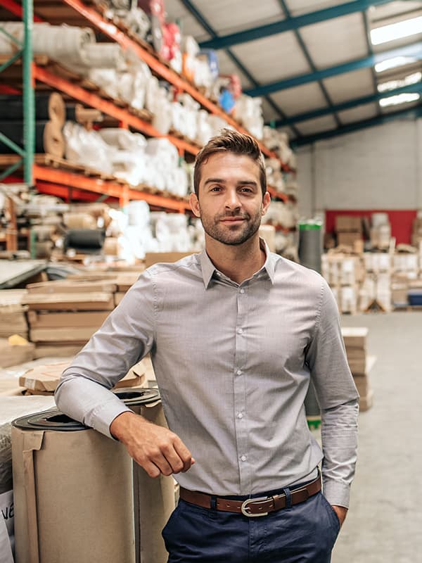 A man in a warehouse